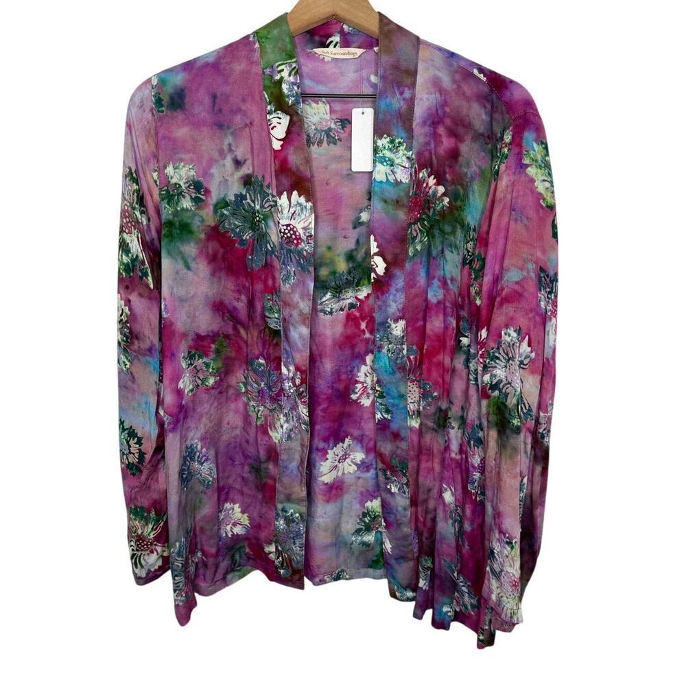 NWT SOFT SURROUNDINGS Women's L Floral Watercolor Rayon Kimono Top